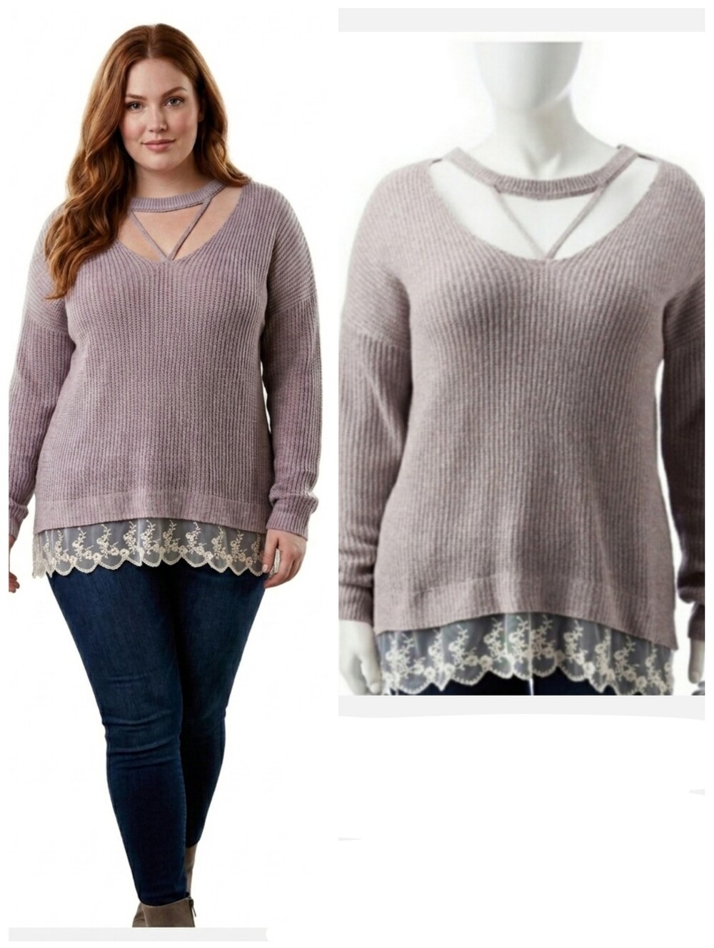 Women's plus size cut out sweater with lace hem plus size 1X NWT Moral Fiber